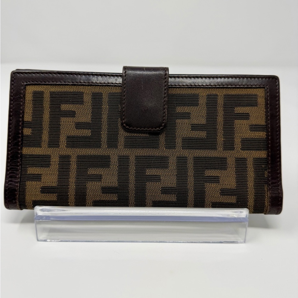 Fendi Zucca Dark Brown and Black Logo Wallet EUC